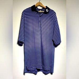 FootJoy Men's Golf Polo Shirt Size Large Black Blue Stripe - Some Fading On Back